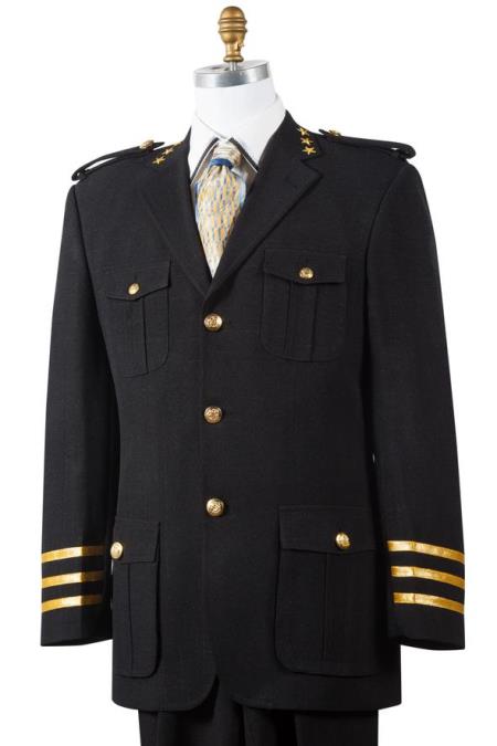 Men's Dual Side Chest Pocket Black Suit and Pant