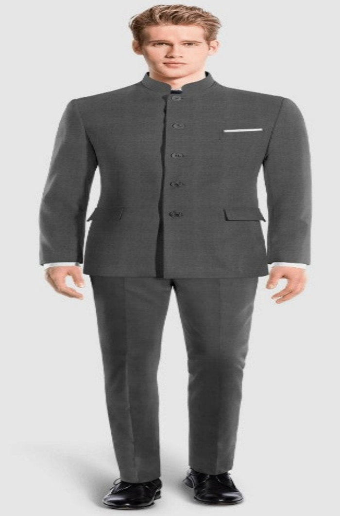Charcoal Grey Mandarin Collar Suit