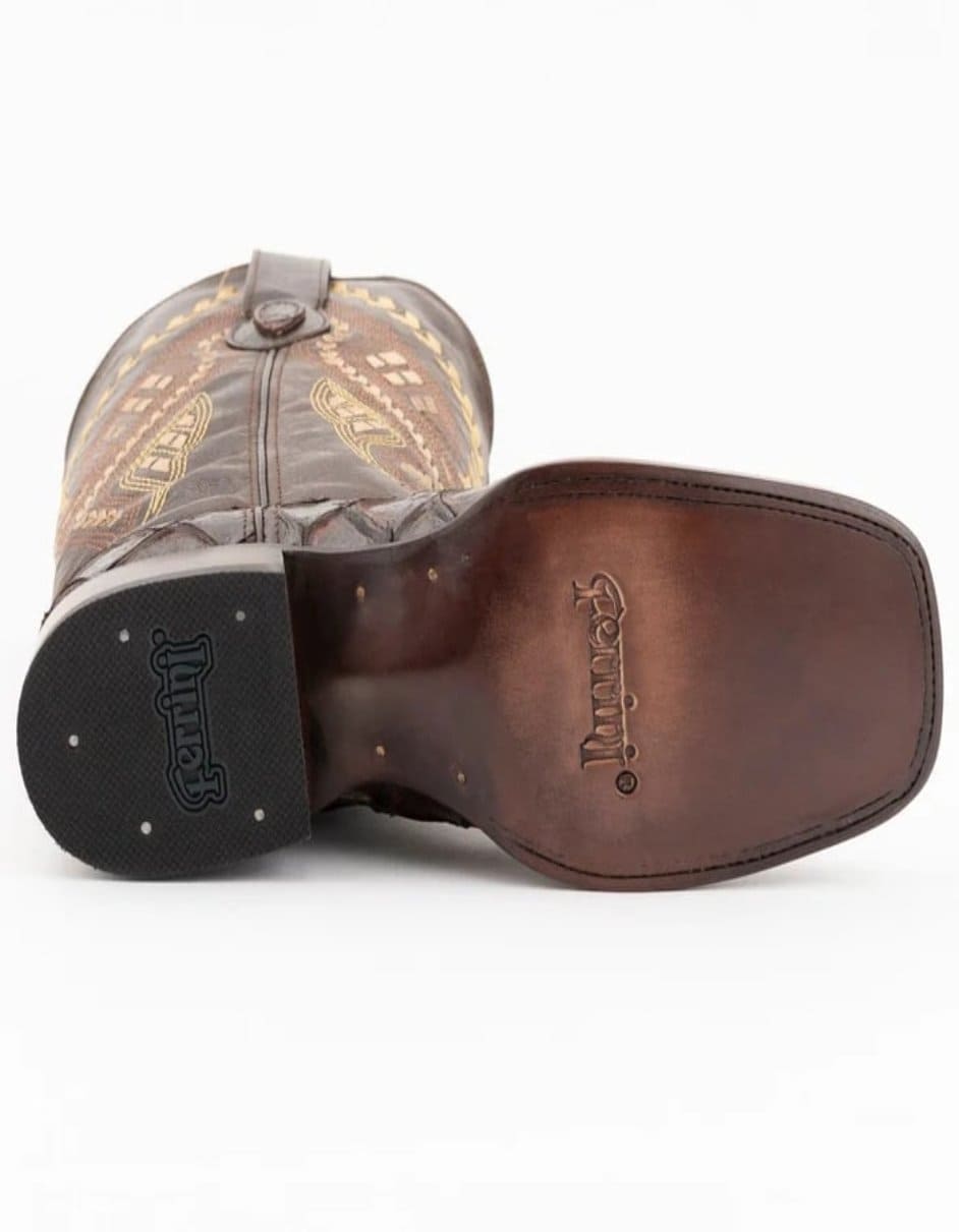 Ferrini Bronco Print Pirarucu Fish Boots Chocolate