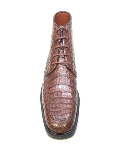 Los Altos Chocolate Brown Crocodile Lace Up Boots