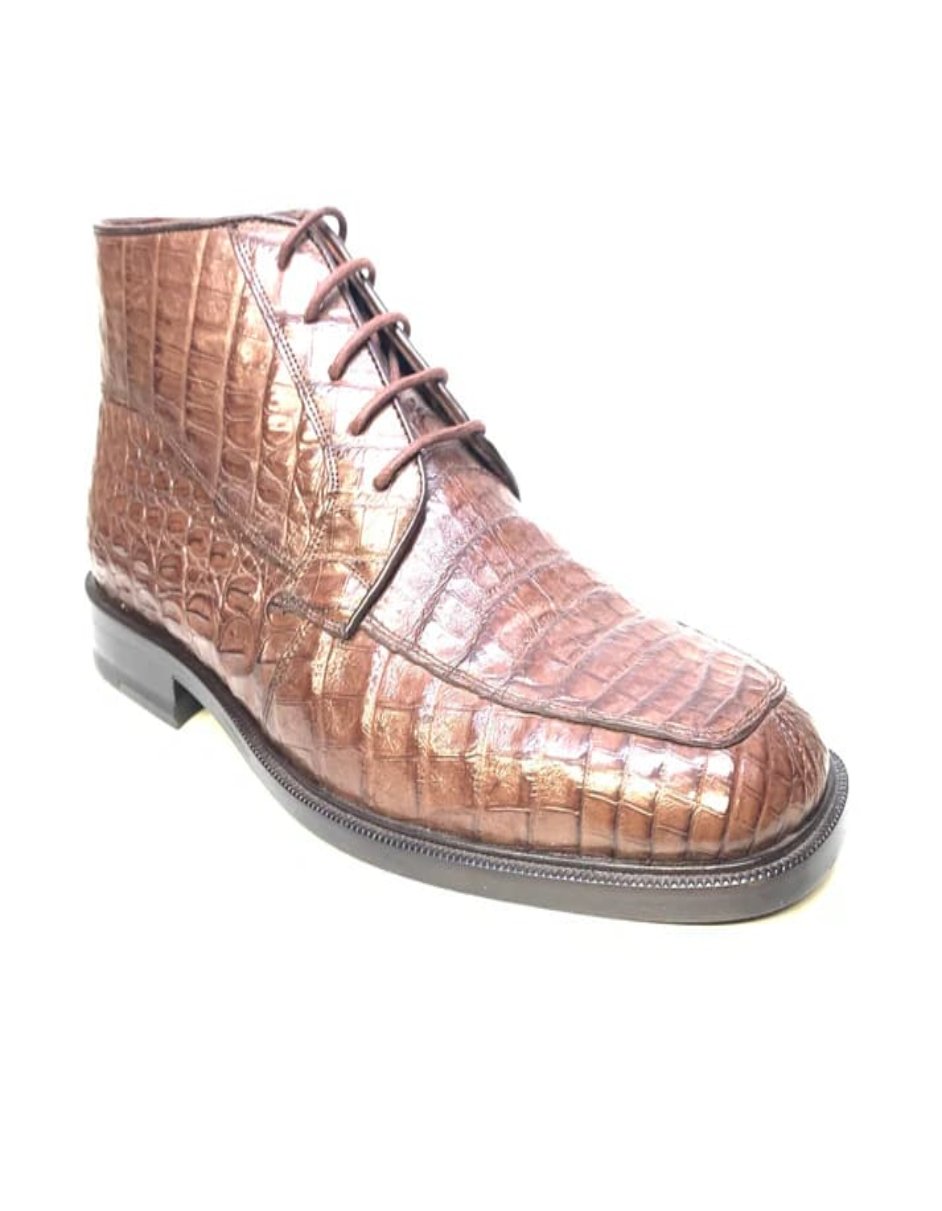 Los Altos Chocolate Brown Crocodile Lace Up Boots