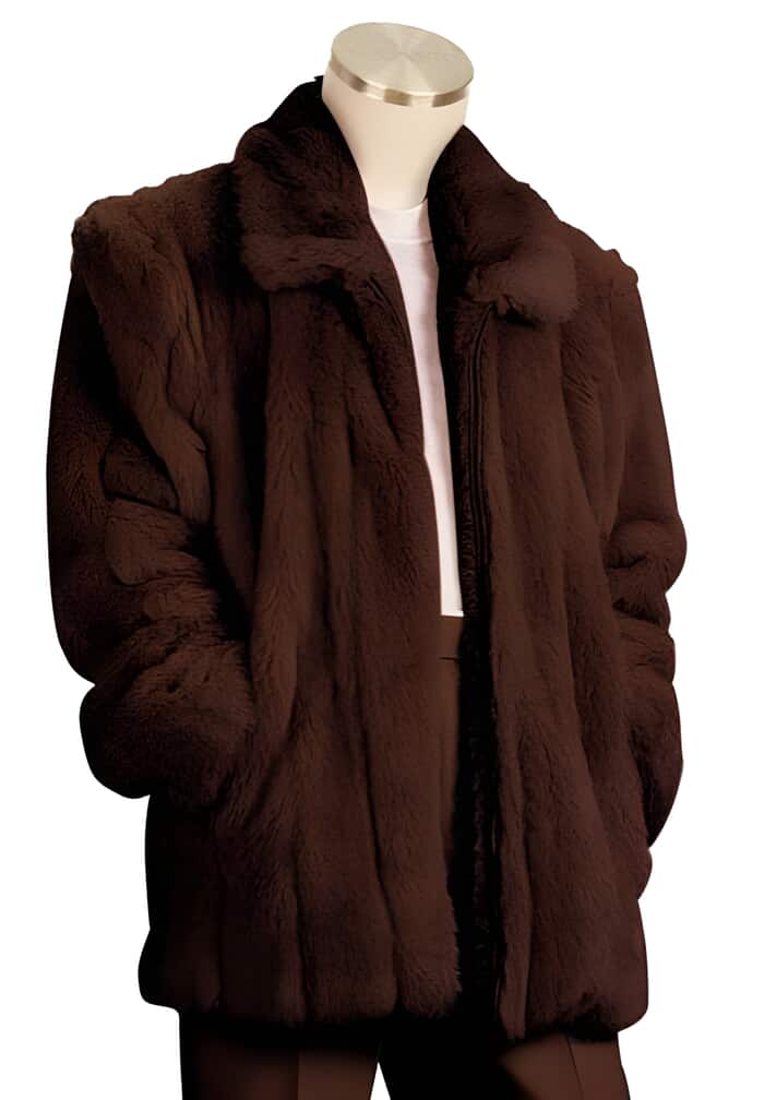 Men's Chocolate Faux Fur 3/4 Overcoat