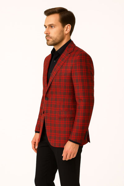 Red Plaid Modern Fit Windowpane Blazer