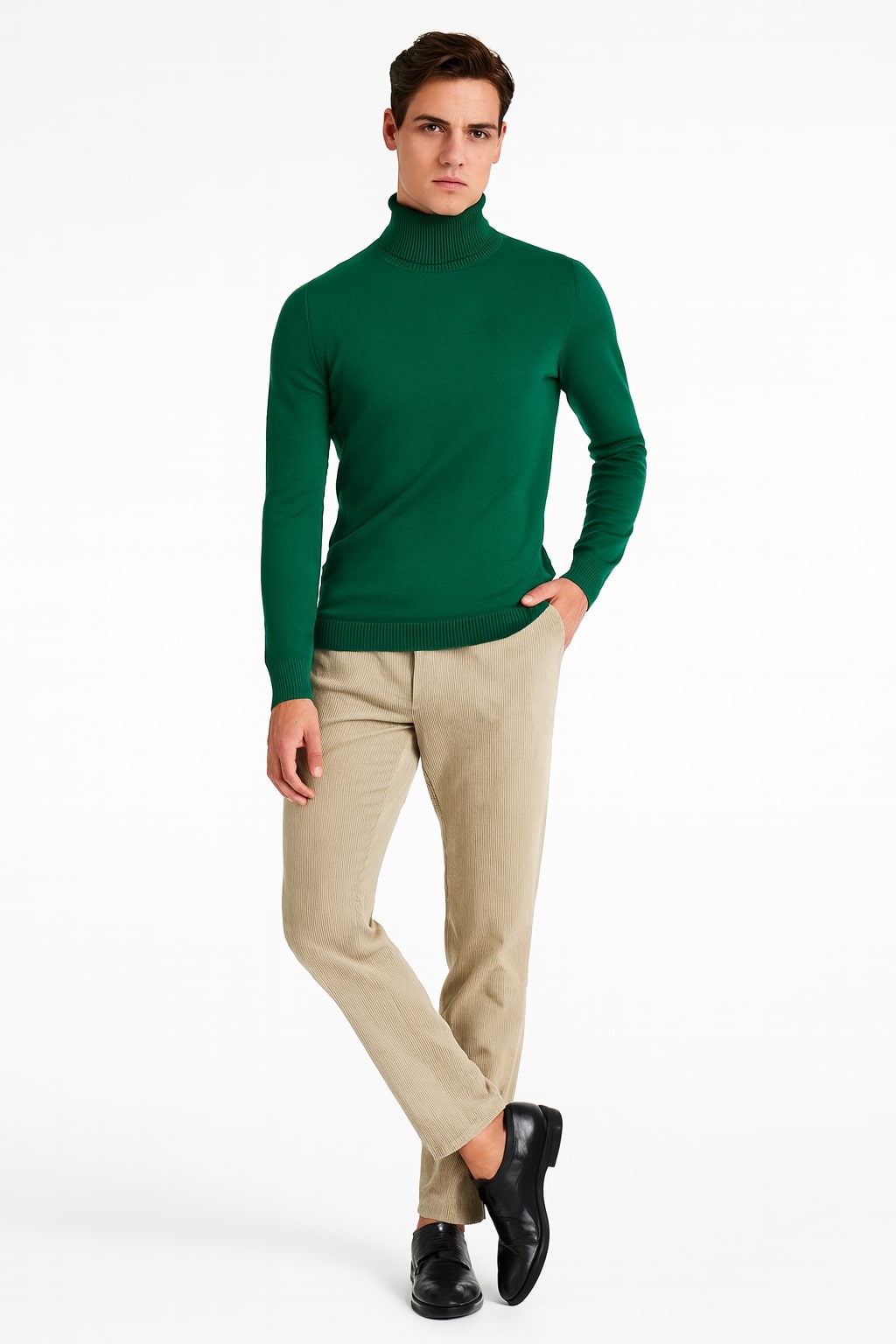Mens Classic Emerald Green Slim Fit Turtleneck