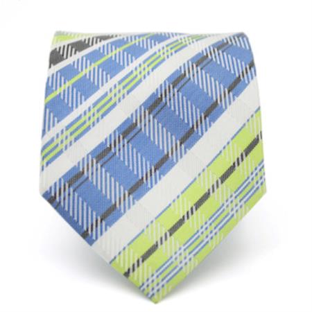 Classic Slim Green/Blue Glen Necktie with Matching Handkerchief - Tie Set - Men's Neck Ties - Mens Dress Tie - Trendy Mens Ties