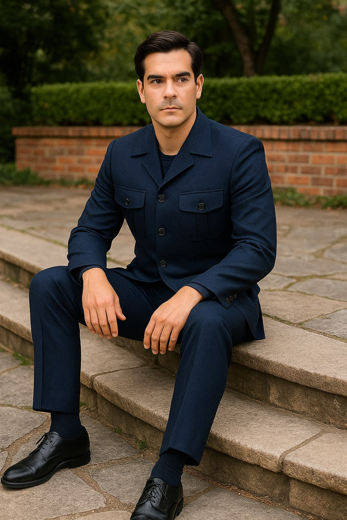 Men's Navy Safari Suit with Utility Jacket