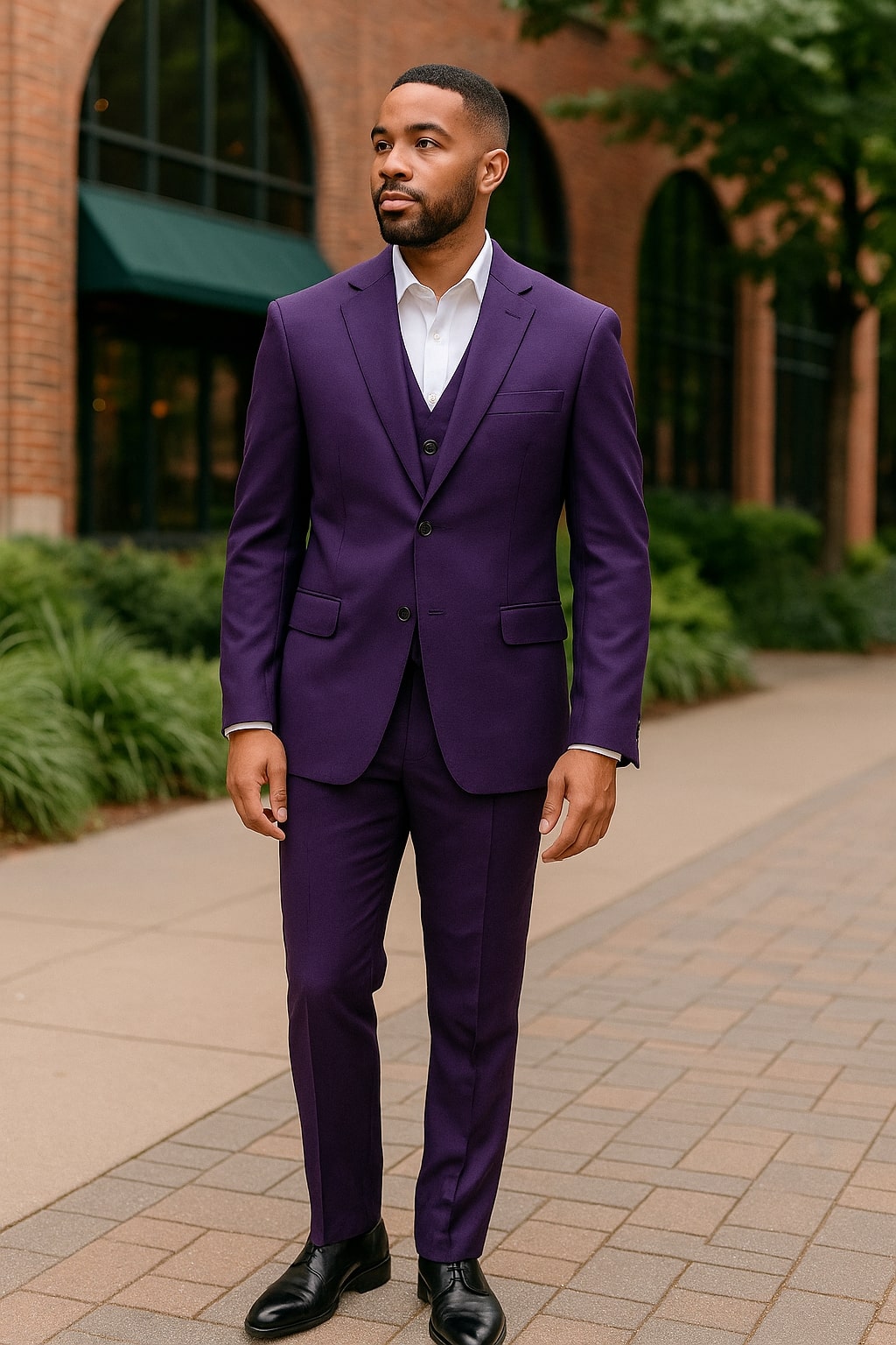 Classic Purple Slim Fit Three-Piece Suit for Men