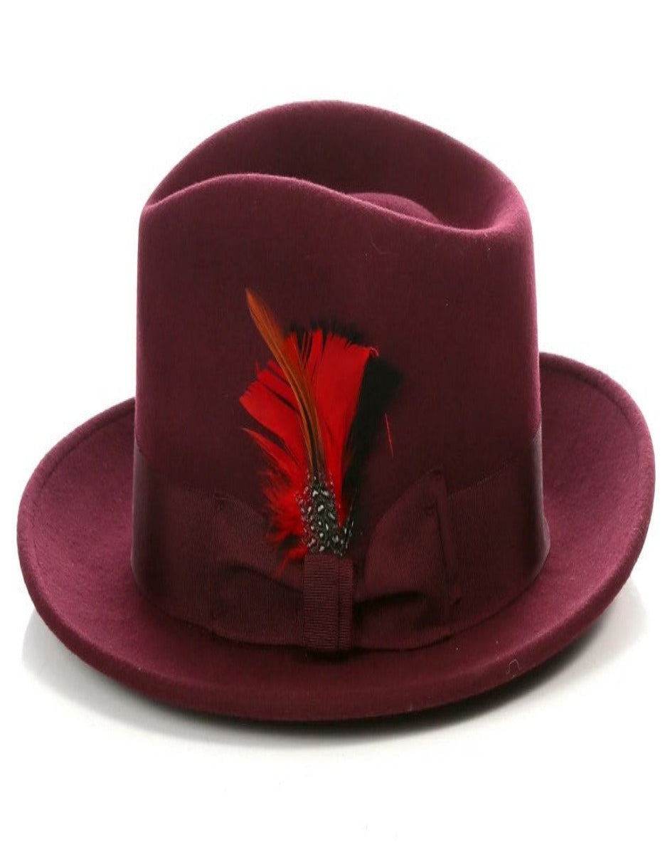 Burgundy Fedora Wool Dress Hat - 1920s Mens Classic