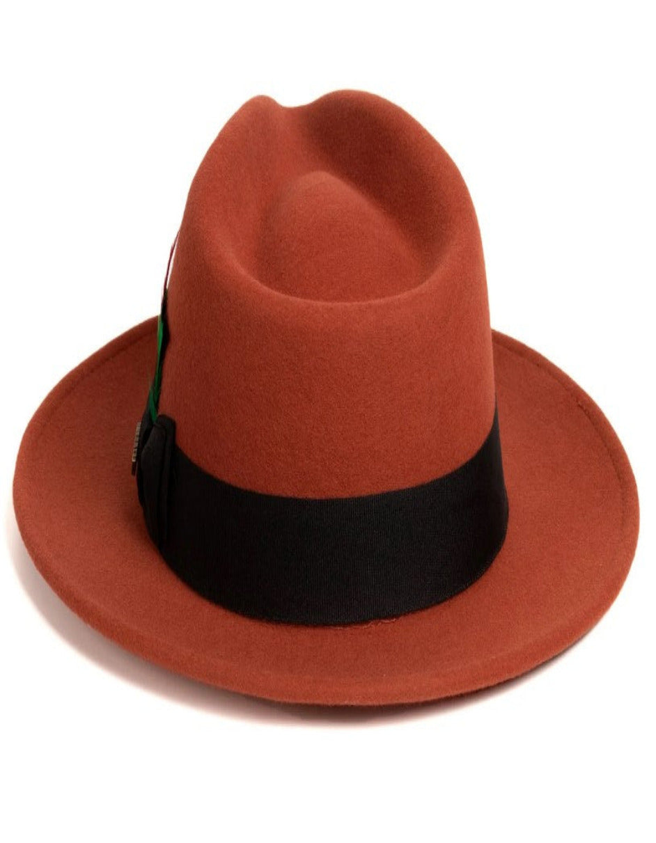 Rust 1920s Wool Fedora Dress Hat for Men
