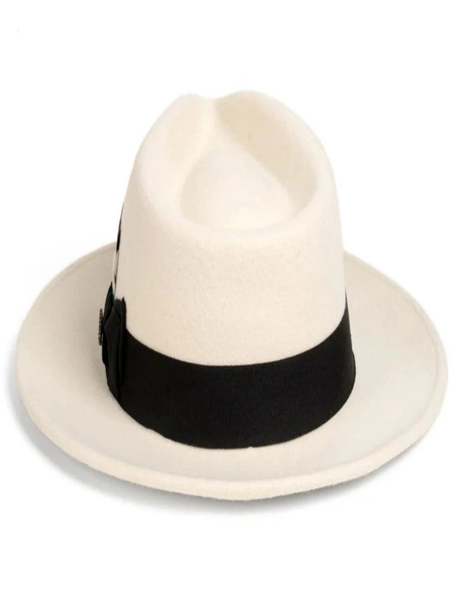 White and Black 1920s Fedora Wool Dress Hat