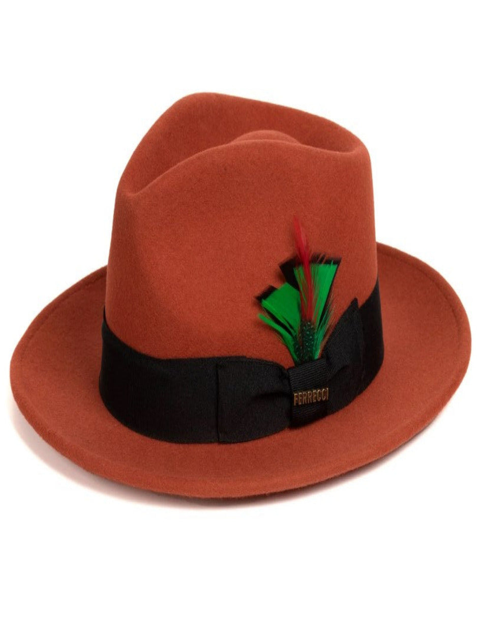 Rust 1920s Wool Fedora Dress Hat for Men