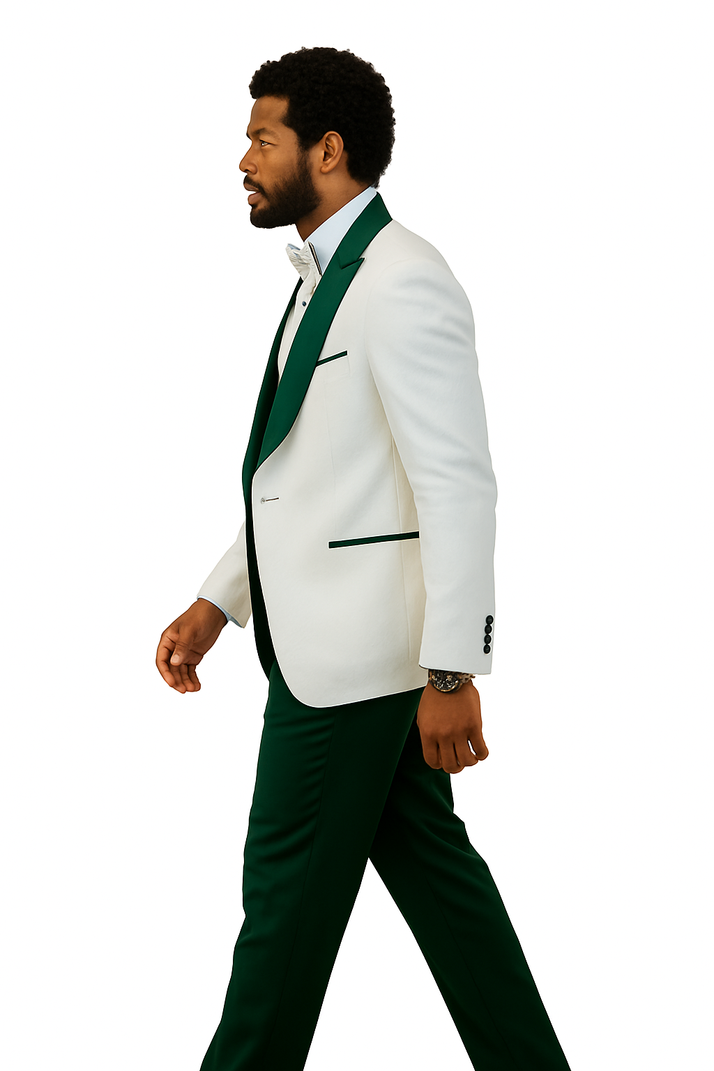 Paisley Green & White Peak Lapel Formal Set