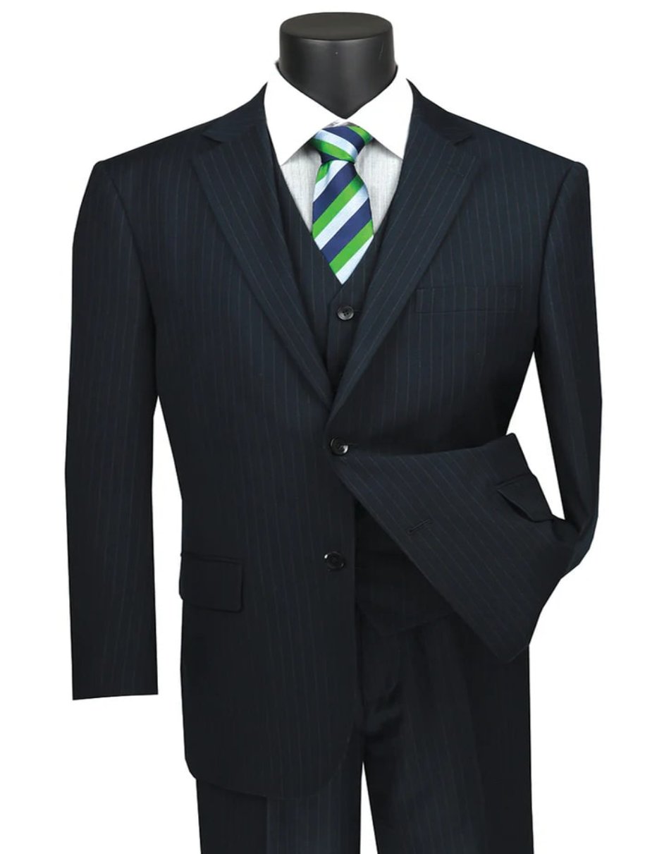 Classic Pinstripe Navy Blue Men’s Banker Suit