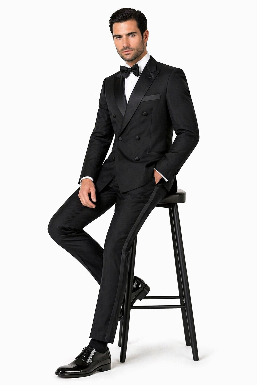 Double Breasted Men's Black Tuxedo Super 150's Discount Sale Designer