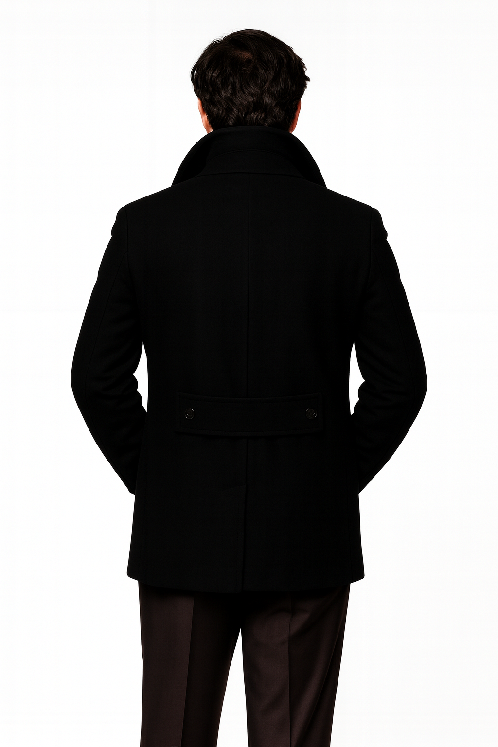 Men's Black Six Button Double Breasted Cheap Priced Mens Wool Peacoat Jacket