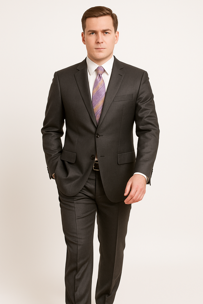 Mens Sharkskin Suits Two Button Suit New Edition Shiny Sharkskin Dark Brown