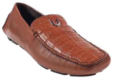 Men's Cognac Genuine Caimen Belly Driver