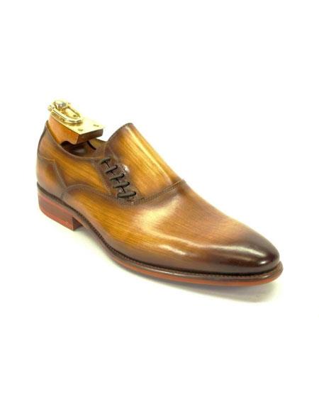 Men's Carrucci Decorative Cognac Lace-up Slip-on Stylish Dress Loafer Shoes