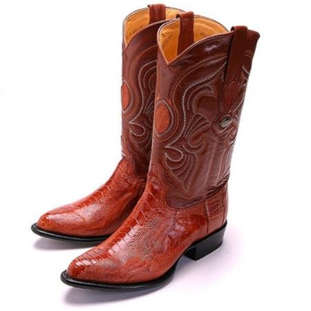 Los Altos Boots Cognac R-Toe Genuine Ostrich Leg