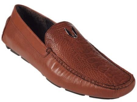 Men's Cognac Genuine Ostrich Leg Driver Vestigium Driving Shoes slip on Stylish Dress Loafer for men Mens Ostrich Skin Shoes