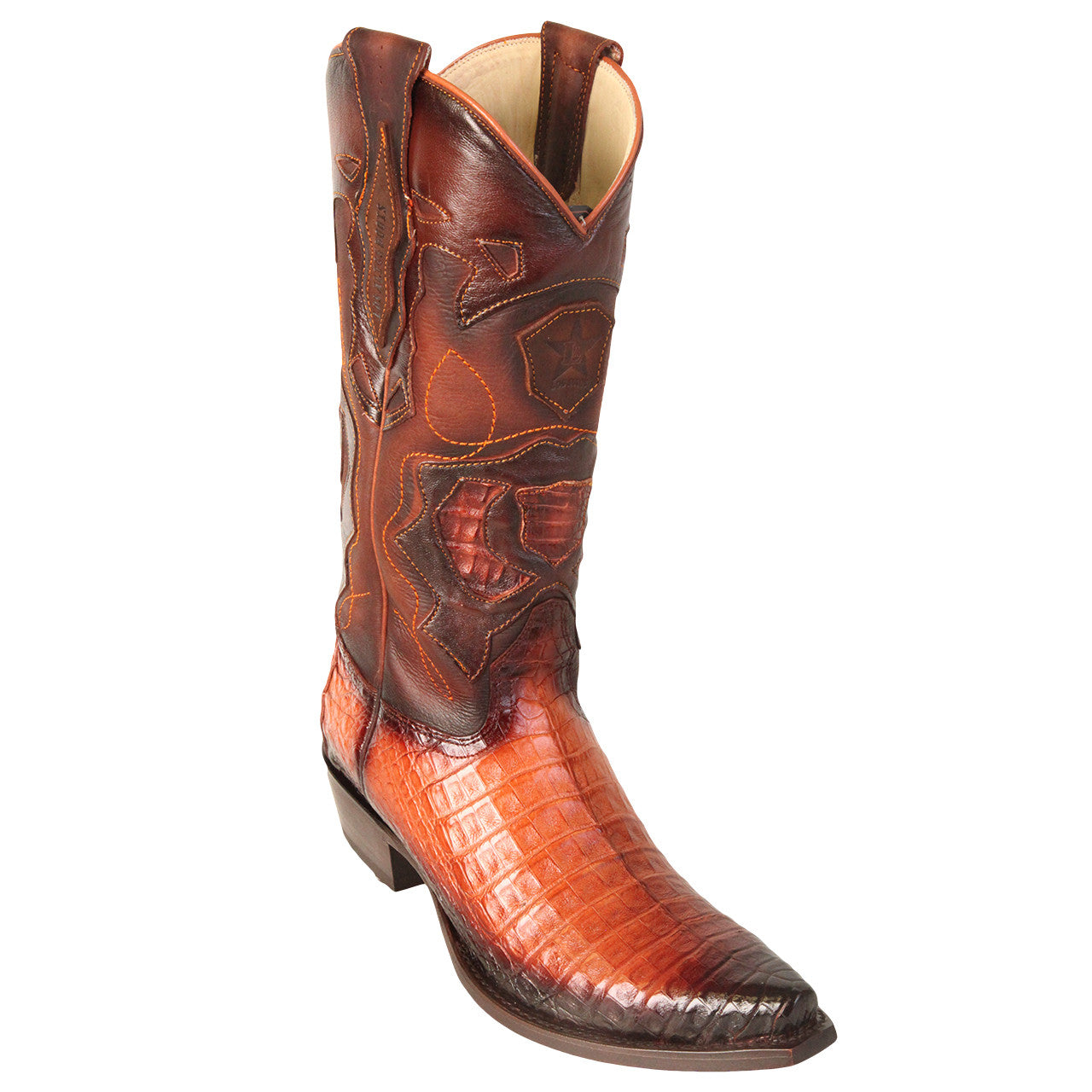 Snip Toe Cognac Caiman Belly Boots by Los Altos