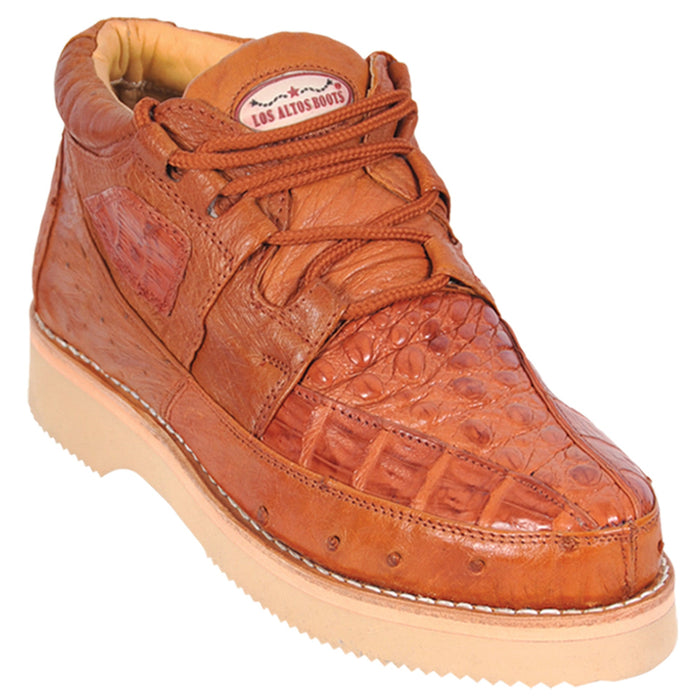 Cognac Caiman & Ostrich Skin Sneakers by Los Altos