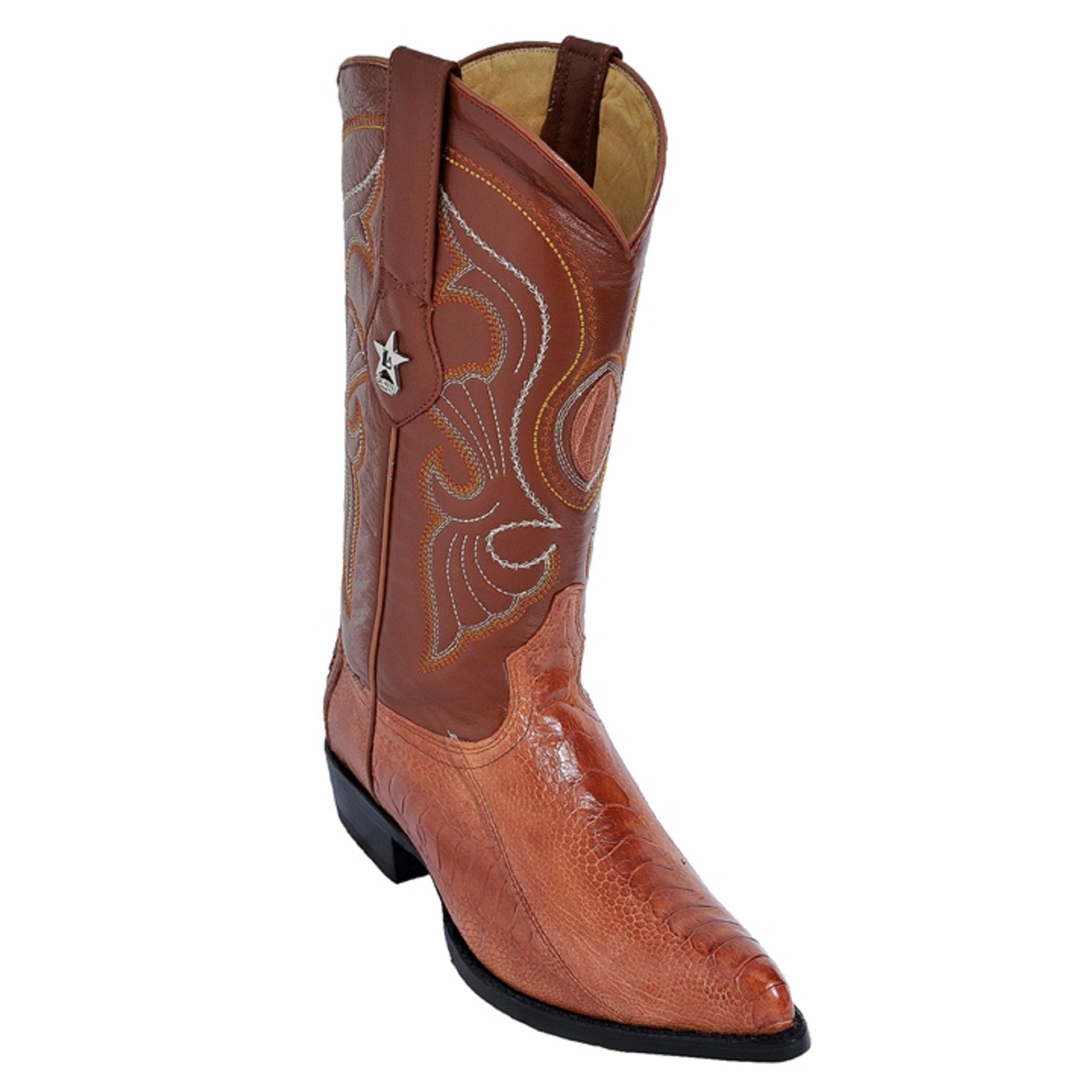 Los Altos Men's J Toe Ostrich Boots Cognac
