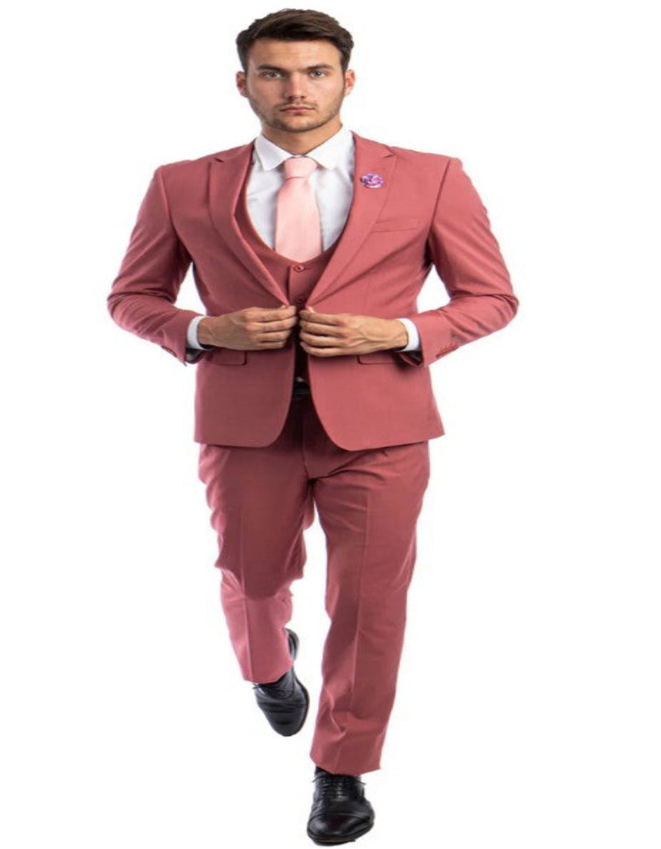Coral Pink Slim Fit Peak Lapel Suit Vest