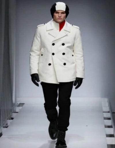 Cream Color Double Breasted Wool Pea Coat