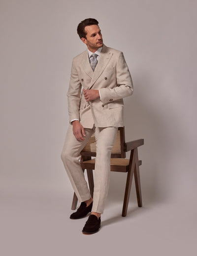 Men's Summer Linen Suit - Cream Wedding Style