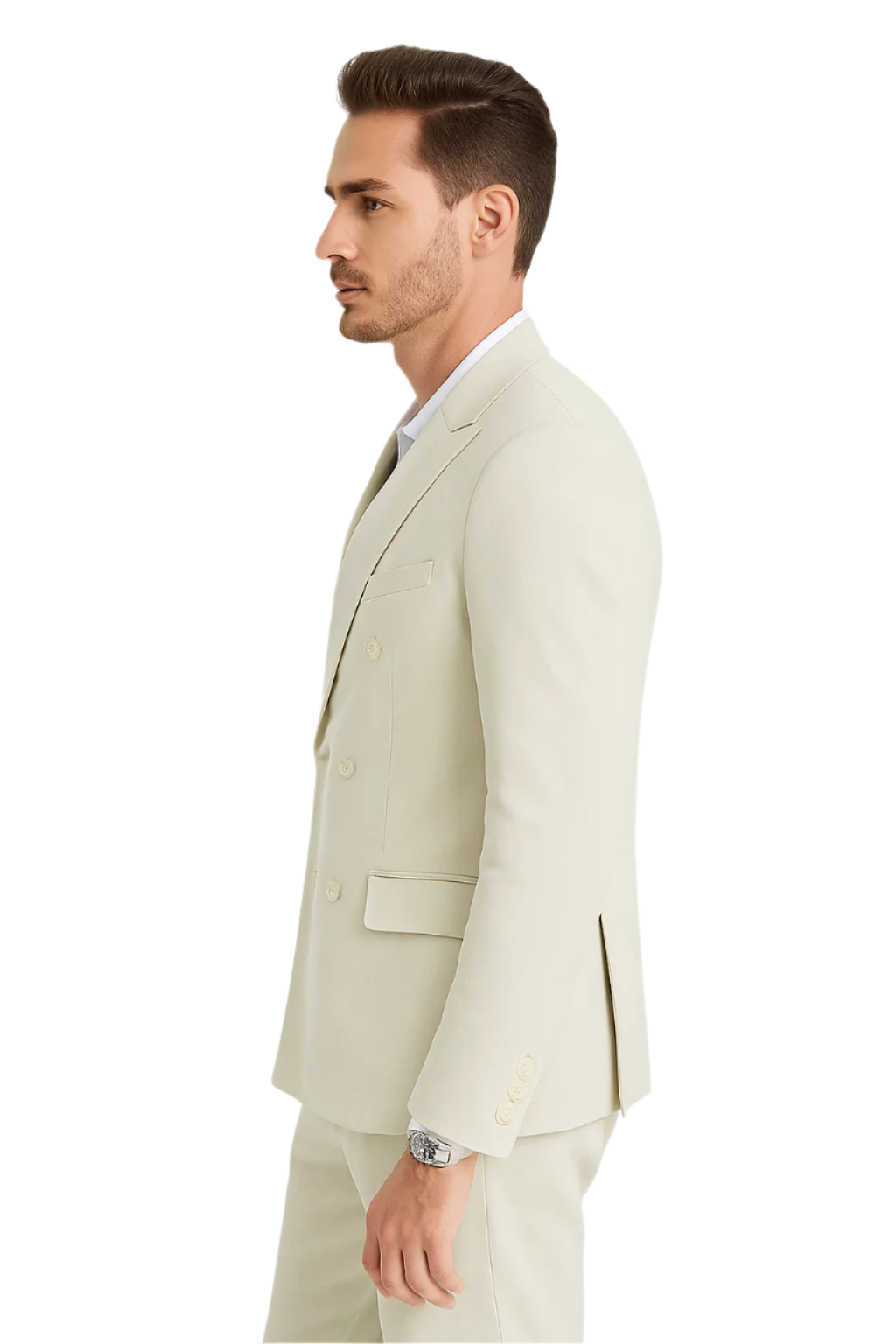 Ivory Double Breasted Linen Suit - Cream Color Summer Suit