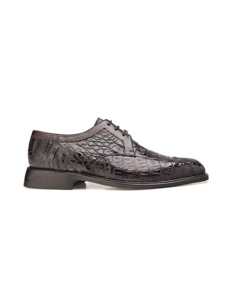 Men's Genuine Crocodile Lace Up Brown Leather Dress Shoes