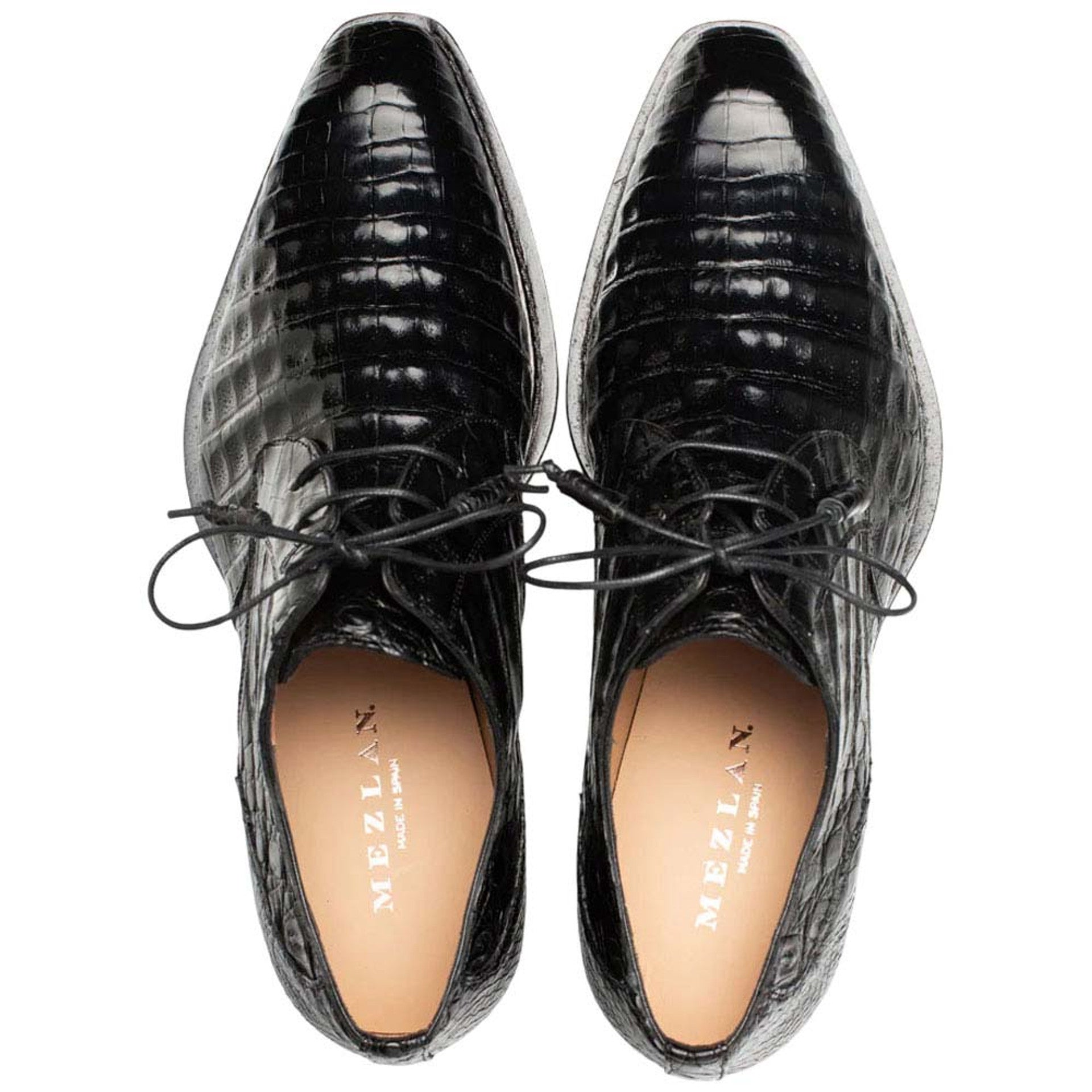 Men's Cratos Genuine Crocodile Black Derby Shoes By Mezlan Made In Spain Brand