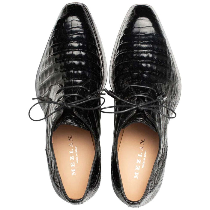 Men's Cratos Genuine Crocodile Black Derby Shoes By Mezlan Made In Spain Brand