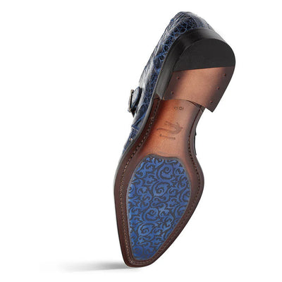 Mezlan Gigolo Crocodile Monk Strap Blue Shoes