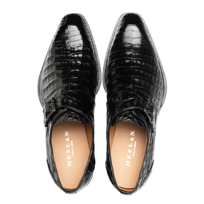 Mezlan Crocodile Monk Strap Black Shoes