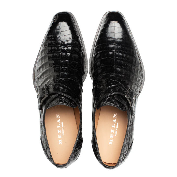 Mezlan Crocodile Monk Strap Black Shoes