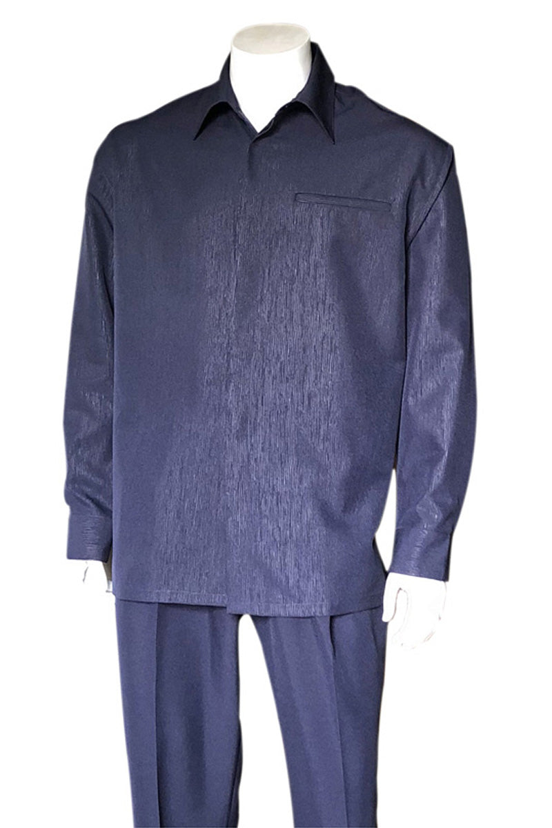 Mens Long Sleeve Mini Textured Stripe Walking Suit in Navy