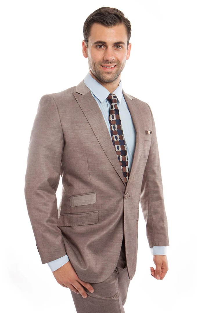 Tan Sharkskin Wedding Suit - Slim Fit Tuxedo