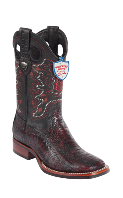 Wild West Ostrich Leg Square Toe Boots Black Cherry