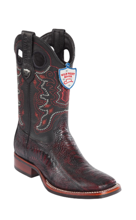 Wild West Ostrich Leg Square Toe Boots Black Cherry