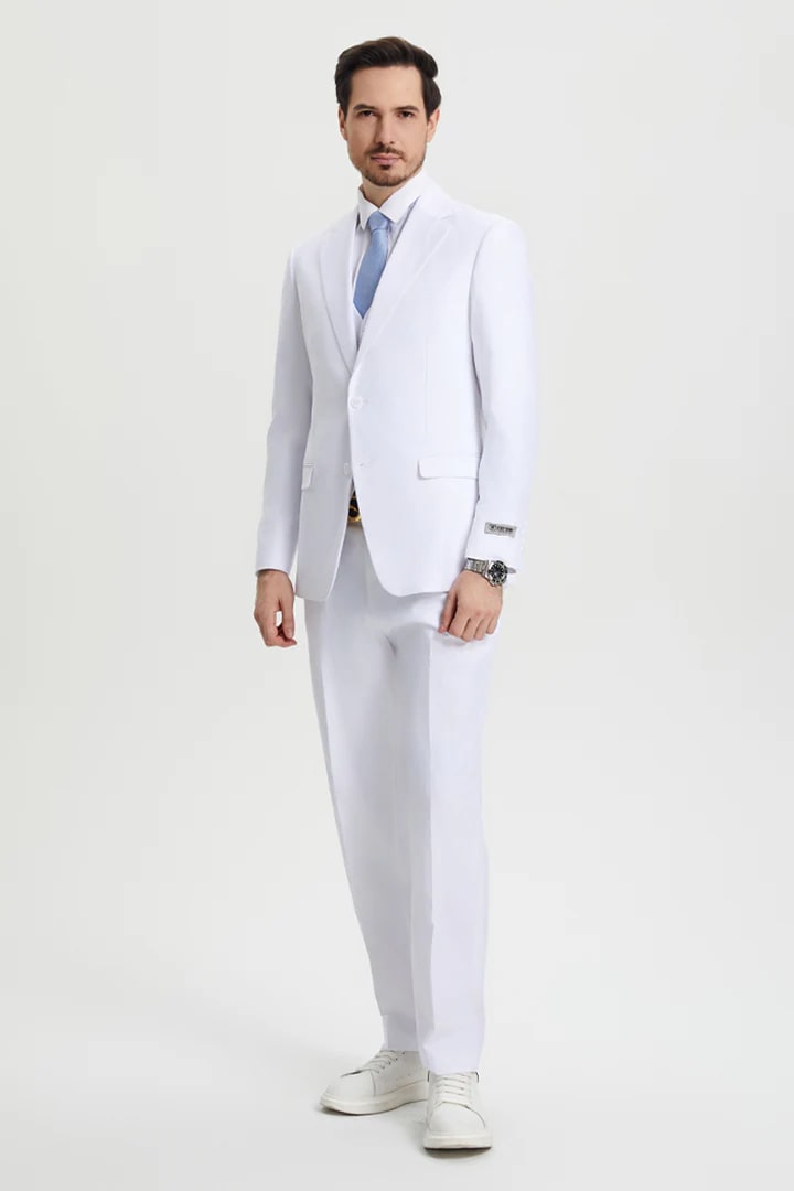 Stacy Adams White Two Button Vested Wedding Suit