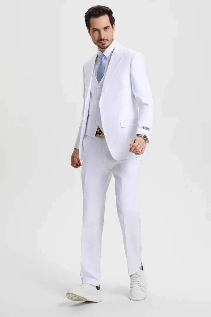 Stacy Adams White Two Button Vested Wedding Suit
