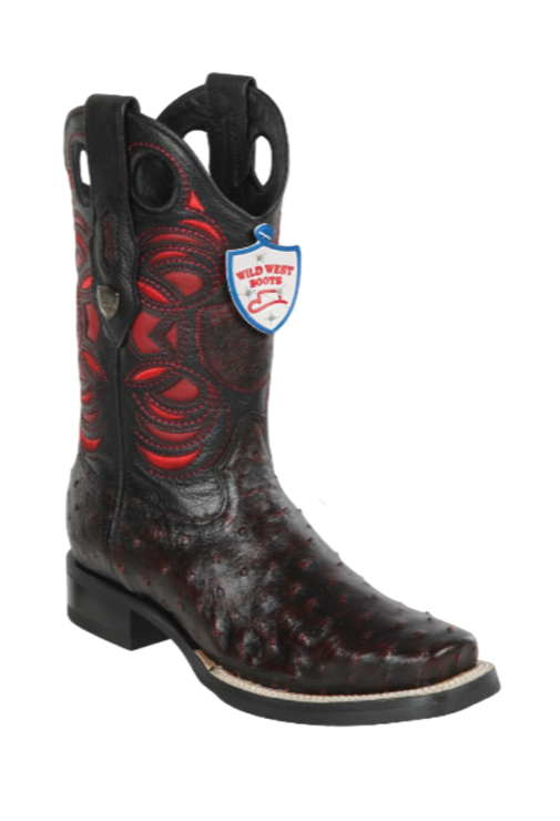 Wild West Ostrich Rodeo Boots Black Cherry
