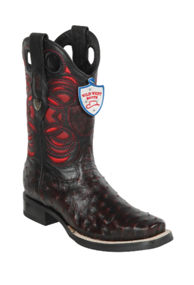 Wild West Ostrich Rodeo Boots Black Cherry