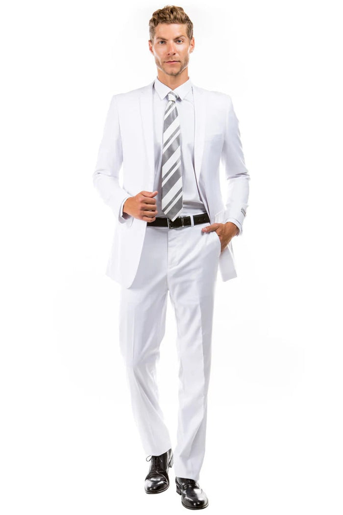 White Slim Fit 2 Button Wedding Suit for Men