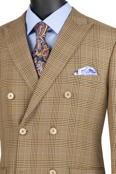 Mocha Double Breasted Windowpane Suit - Alexander Collection