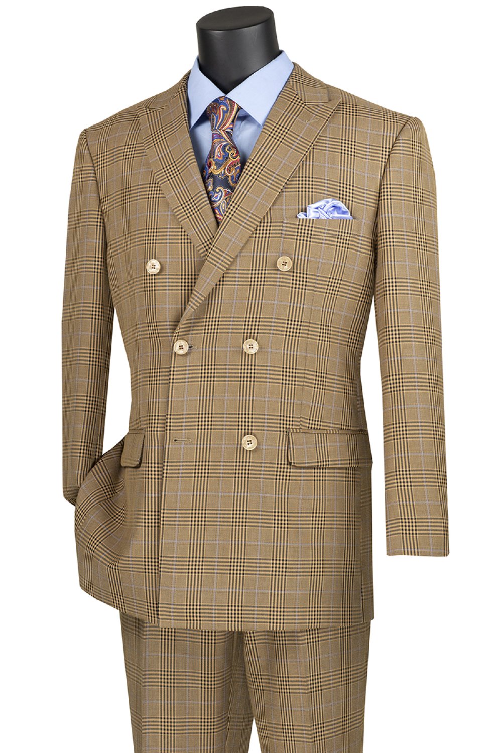 Mocha Double Breasted Windowpane Suit - Alexander Collection