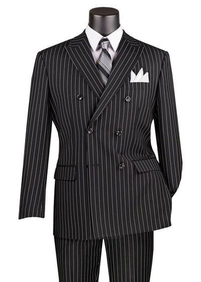 Double Breasted Stripe Suit Black Regular Fit 2 Piece