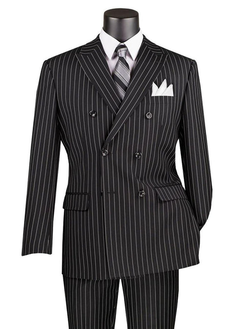Double Breasted Stripe Suit Black Regular Fit 2 Piece